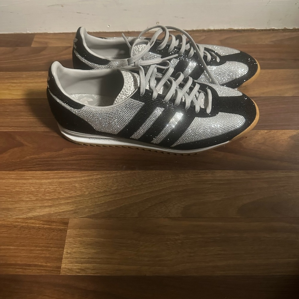 adidas Silver Rhinestone & Black Retro Runner Sneakers